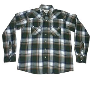 Ariat Shirt Mens Medium Green Plaid Retro Fit Light Flannel Western Snap Front